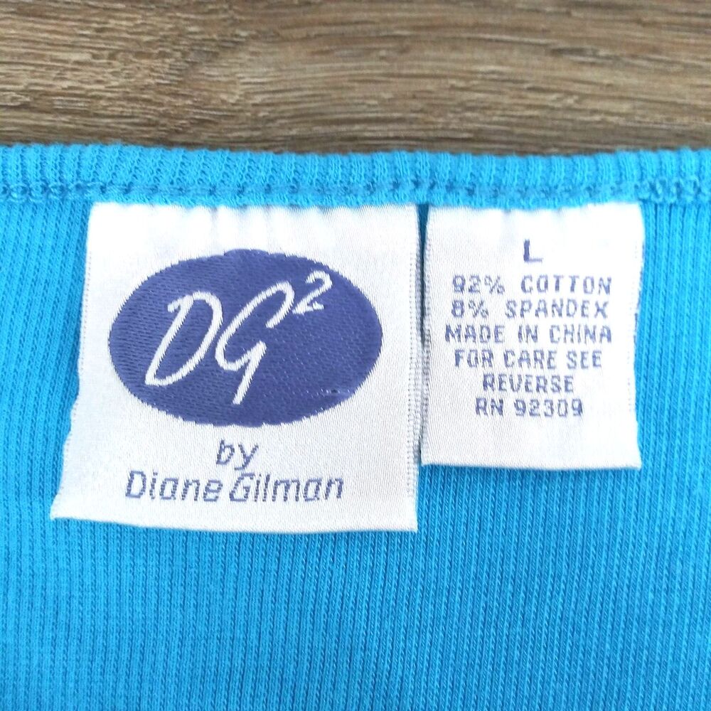 Diane Gilman Blouse Womens Large Turquoise Blue Long Sleeve Beaded Neckline Top - Picture 5 of 6
